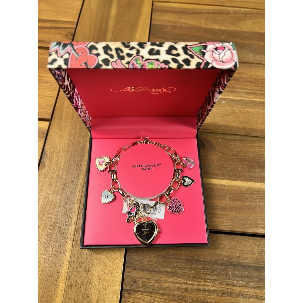 Ed Hardy Charm Bracelet Watch Accessory NWT Hearts Roses